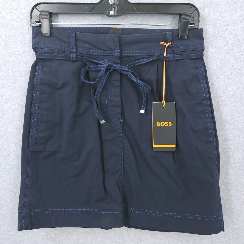 Boss Orange Varachute Mini Dark Blue Drawstring Short Skirt Womens Size 4 NWT